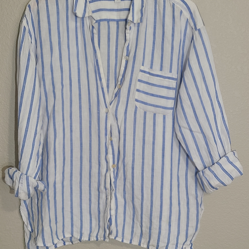 J. Jill Casual Blue and White Striped Shirt - Picture 2 of 6